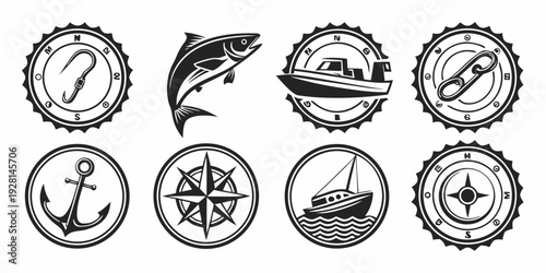 Assorted nautical and maritime symbols and icons Vector