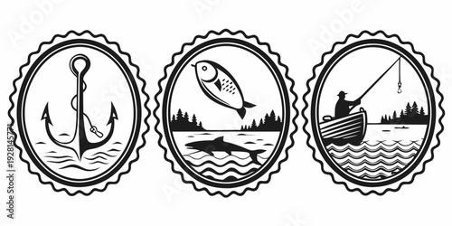 Three circular icons representing marine, aviation, and automotive industries Vector