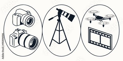 Various equipment and tools used in photography and filmmaking Vector