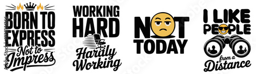 Sarcastic and Relatable Quote Typography Set – Humor, Work, Introvert Vibes, Modern Text Design