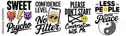 Edgy and Bold Quote Typography Set – Attitude, Sarcasm, Introvert Lifestyle, Modern Graphic Text