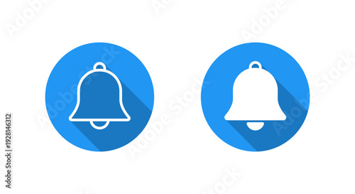 Simple bell icon with long shadow. Notification alert symbol. Basic alarm sign