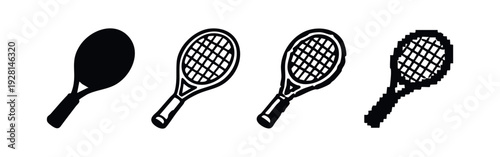 Sports Paddle and Tennis Racket Icon Set in Black and White with Various Styles
