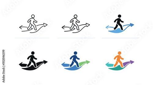 Open mobility concept depicting a simplified person moving freely along curved paths and arrows that convey openness and lack of