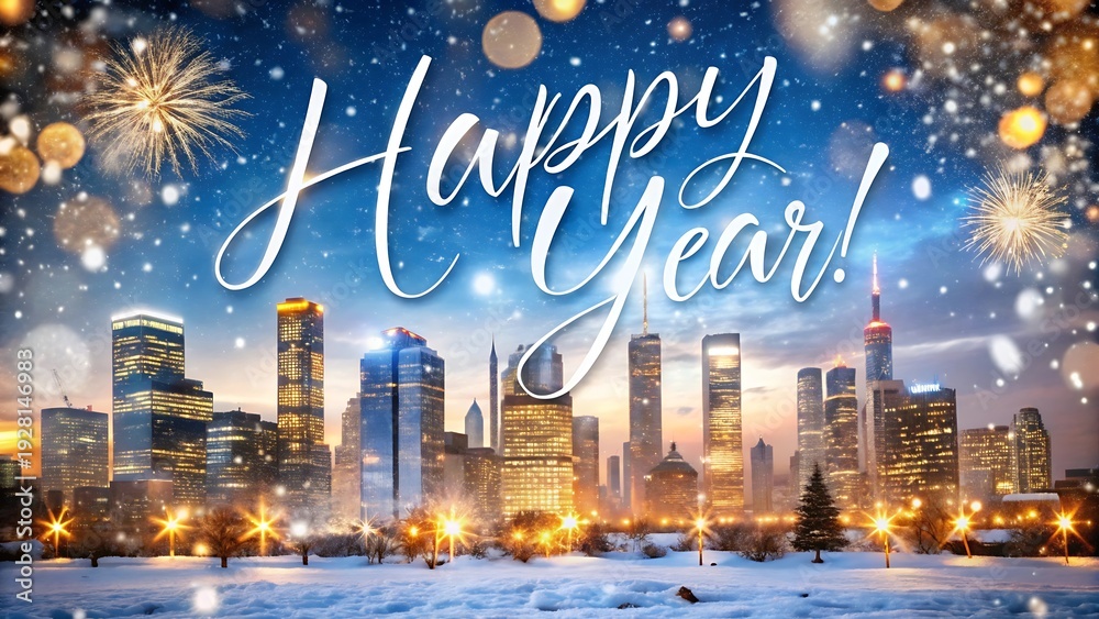 custom made wallpaper toronto digitalHappy New Year Greeting With Snowy City Background