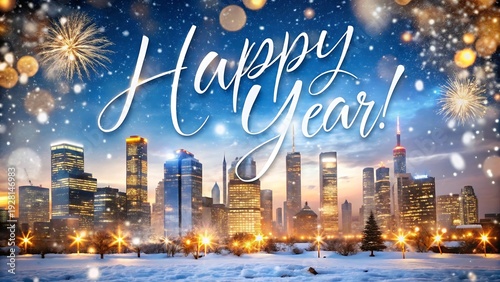Wallpaper Mural Happy New Year Greeting With Snowy City Background Torontodigital.ca