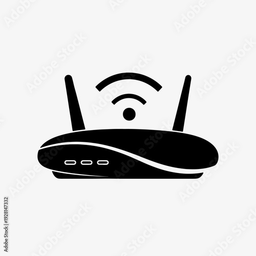Wireless router with antennas and wifi signal, technology icon