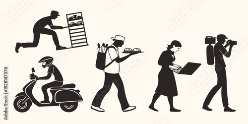 A diverse group of people engaged in various activities and professions. Vector