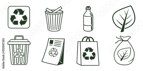 Various icons representing different types of waste and recycling methods Vector