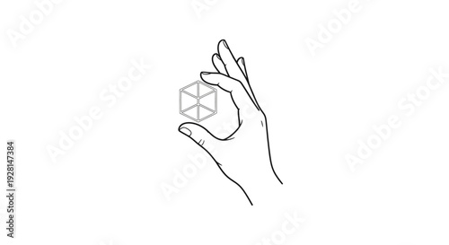 Hand Holding Small Cube Shape Object.
