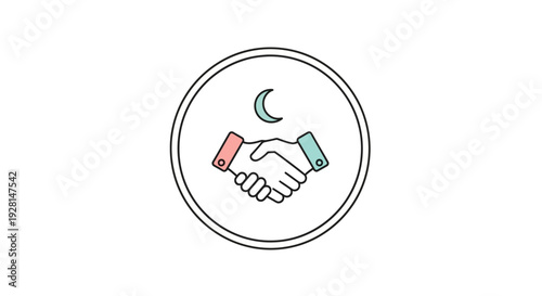 Handshake in circle with crescent.
