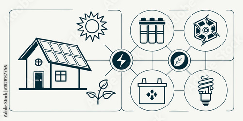 Illustration of various sustainable energy sources and their benefits Vector