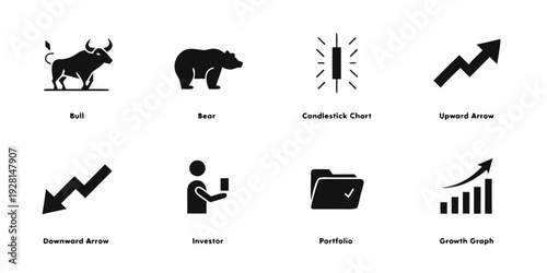 Icons representing various types of investment strategies and market trends Vector