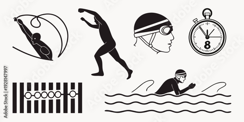 Illustrations of various swimming activities and techniques Vector