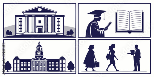 Illustrations of various educational institutions and activities Vector