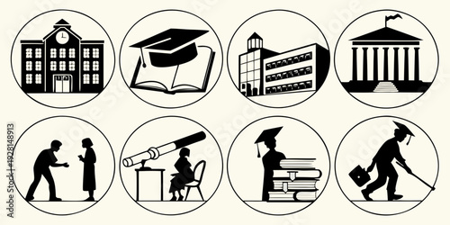 A collection of diverse icons representing various activities and objects. Vector