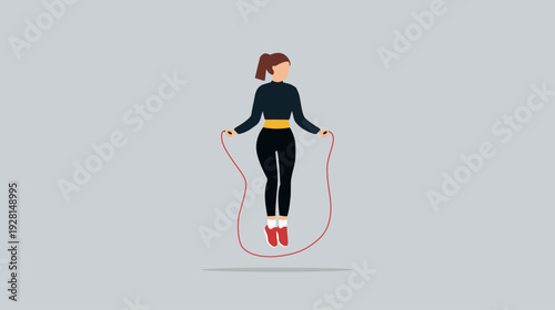 Woman Jumping Rope Cardio Workout Fitness Flat Vector Illustration