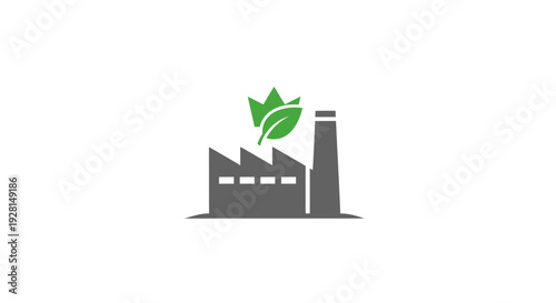 Industrial Factory with Green Leaf Emblem.