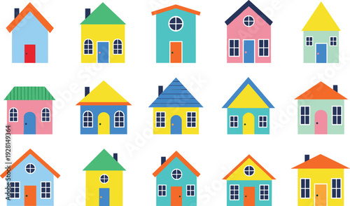 Colorful cartoon houses vector collection with cute residential homes for real estate, neighborhood, and kids design