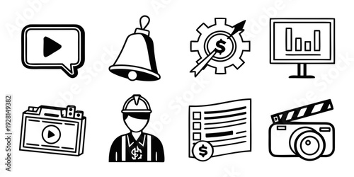 A collection of icons representing various aspects of media and communication Vector