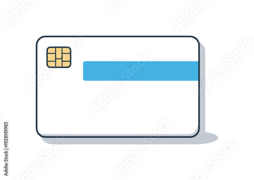 Modern credit card with chip and blue stripe on a minimalist gray background