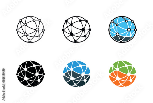 Digital global communication symbol showing an interconnected sphere with radiating nodes and lines, conveying worldwide
