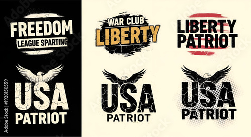 American patriot graphic set with cracked textures and eagle imagery