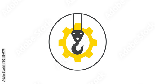 Industrial Hook and Gear Icon Symbol.