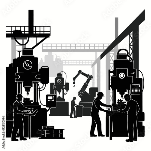 Industrial Workers Operating Heavy Machinery.