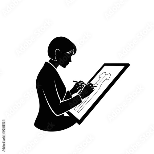 Man Drawing on Graphics Tablet Silhouette.