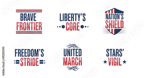 Collection of patriotic emblems depicting various american-themed concepts