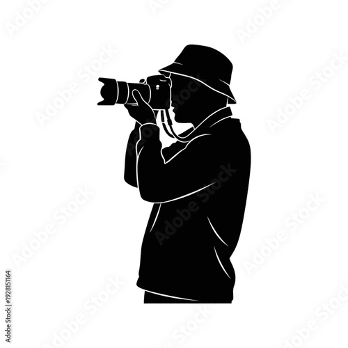 Man Holding Binoculars Outdoors Silhouette Illustration.