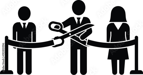 Grand opening ceremony with ribbon cutting and business people