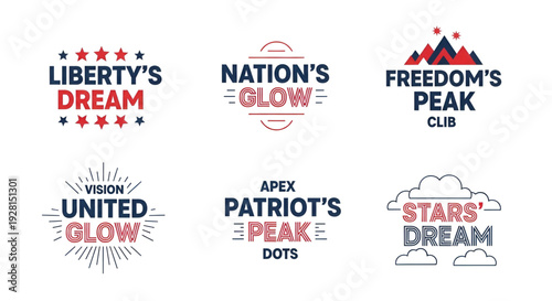 Liberty dream and peak typography with nature and celestial icons