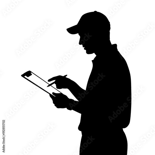 Man Silhouette Holding Clipboard and Stylus.