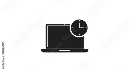Laptop with clock on screen.