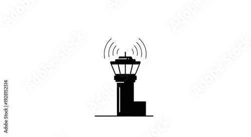 Lighthouse Silhouette with Signal Waves Emitted.