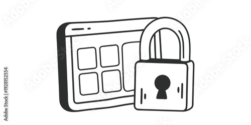 Cyber Security Lock Icon – Simple Line Vector, Modern UI Design, Isolated Background