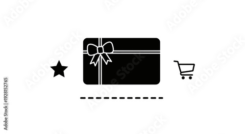 Black gift box with bow and shopping cart icon.