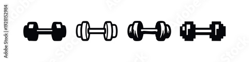 Barbell and Heavy Dumbbell Icon Set in Different Styles for Weight Training and Strength Exercises