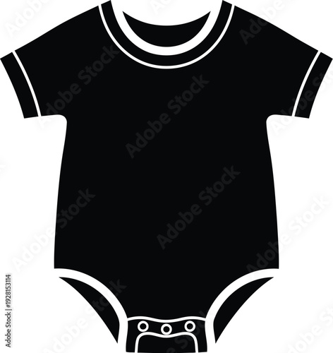 Baby bodysuit silhouette isolated on transparent background. black monochrome gender neutral infant clothes sketch.