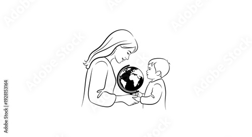 Mother and Child Holding the Earth Together in Harmony.