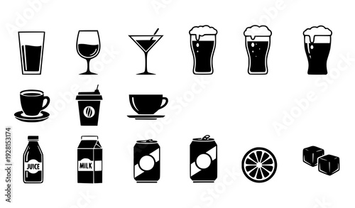 Minimal Dark Gray Drink and Container Silhouette Icons