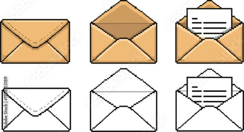 Envelope mail vector set with open and closed letter icons for email, messaging, and postal communication design