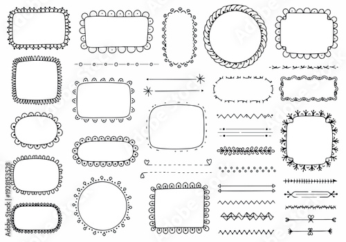 Hand-drawn decorative borders and dividers collection, elegant frames and embellishments for creative design projects