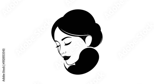 Serene woman with closed eyes illustration in black and white.