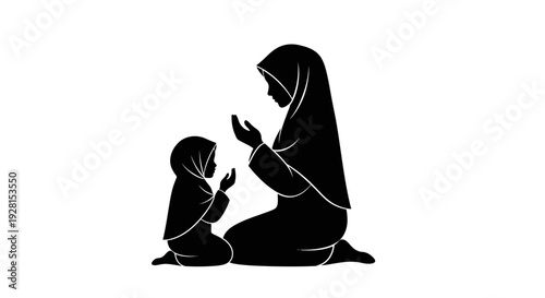 Mother and Child Praying Together in Harmony.
