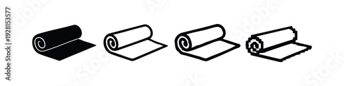 Rolled Mat, Fabric, or Carpet Icons Set in Various Styles