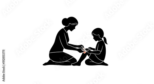 Mother and daughter bonding in a tender moment together.