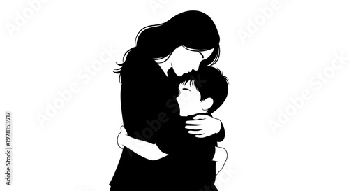 Mother embracing her young son with love and care.